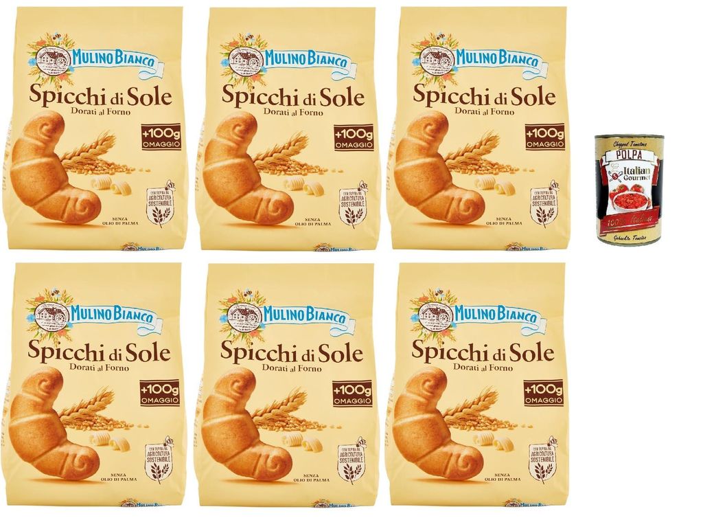 Mulino Bianco Spicchi di Sole Biscotti Dorati al Forno,Goldene gebackene Kekse,biscuits cookies, 6x 900g + Italian Gourmet polpa 400g