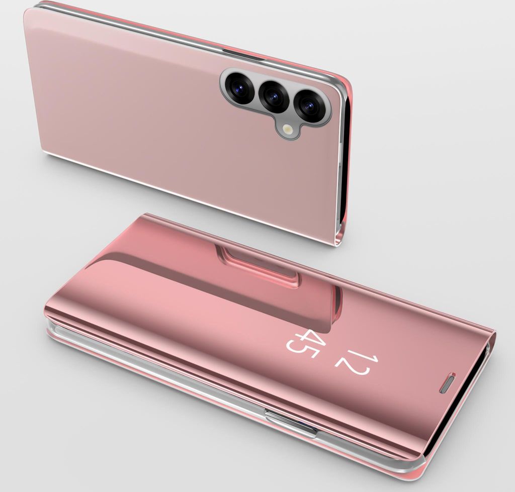 Handyhülle für Samsung Galaxy S25+ Clear View Hülle Klapp Flip Hülle Bumper Cover Spiegel Mirror, Farbe: Rosa