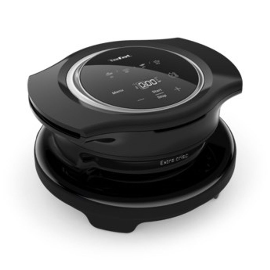 A black Tefal Cook4me Extra Crisp lid with a digital display.