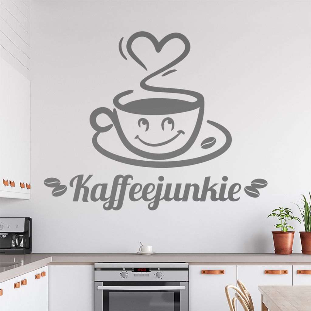 Kaffeejunkie Wandtattoo in 6 Größen - Wandaufkleber Wall Sticker - Dekoration, Küche, Wohnzimmer, Schlafzimmer, Badezimmer