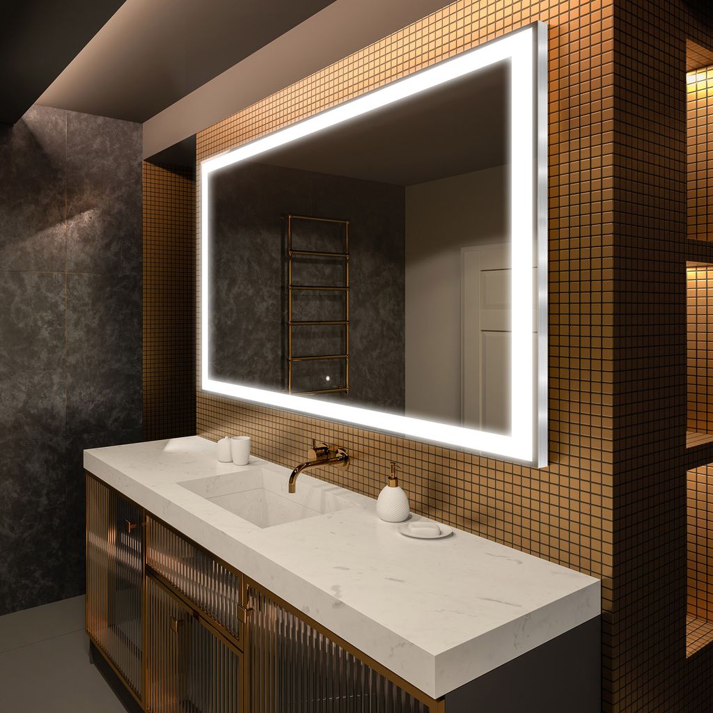 Artforma Badspiegel 140x60 cm - mit LED Beleuchtung - LED Farbe Kaltweiß 7000K - Individuell Nach Maß - Beleuchtet Wandspiegel Lichtspiegel Badez...