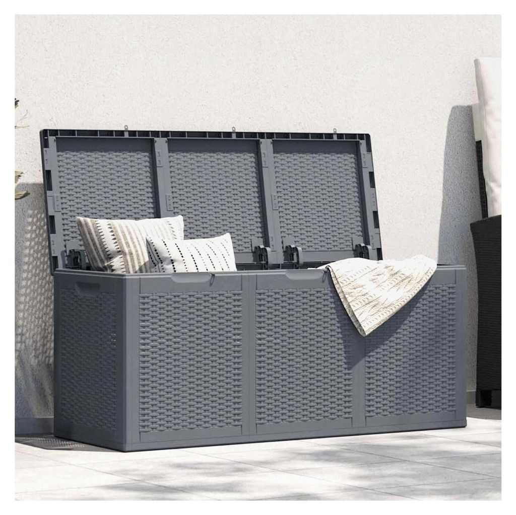 Gartenbox Grau PP Rattan 270 L, Aufbewahrungsbox für Balkon, Terrasse und Garten