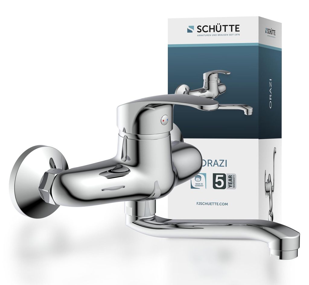 SCHÜTTE Küchenarmatur ORAZI, schwenkbarer Wasserhahn Küche für Wandmontage, Mischbatterie Küche, Chrom