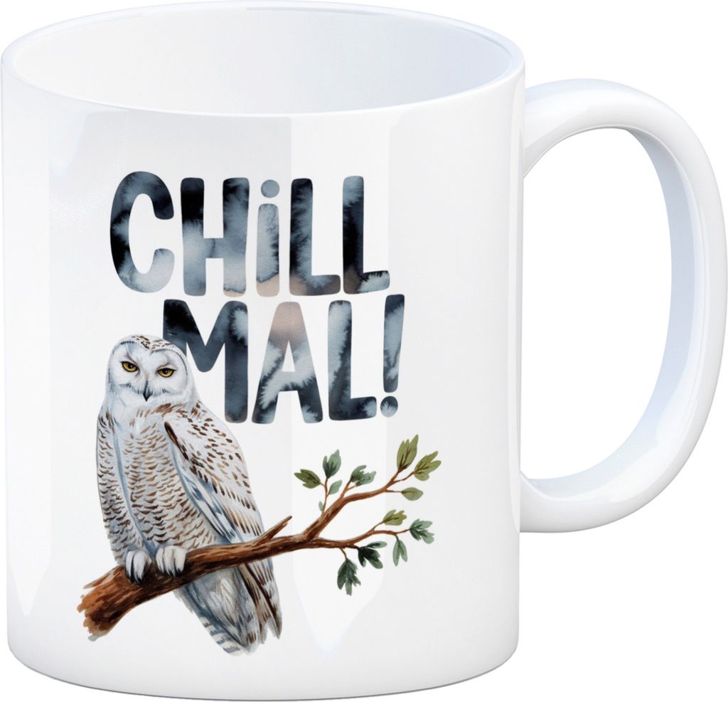 Entspannte Schneeeule Chill mal Kaffeebecher