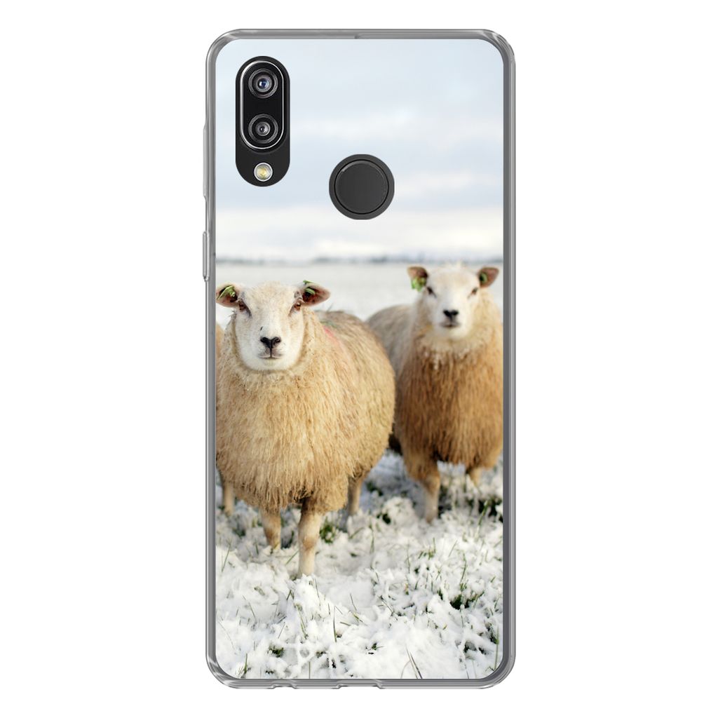 MuchoWow Handyhülle Schutzhülle Hülle für Huawei P20 Lite (2020) Gruppe von neugierigen Schafen Silikon Softcase Handy Hülle - Kartenhalter