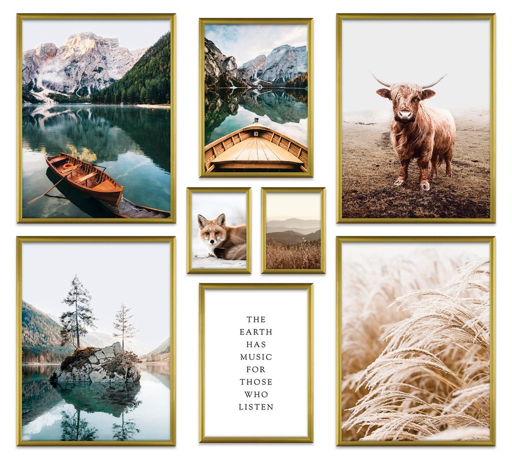 ARTFAVES Poster Set - Beautiful Earth I mehrteilige Bilderwand für Wohnzimmer, Schlafzimmer I Wandbilder Natur I mit Rahmen Gold
