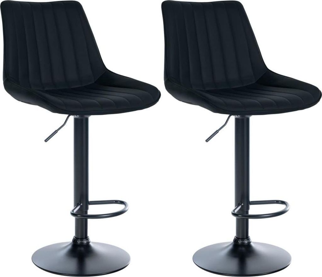 2-teiliges Set aus Kunstleder-Barhockern – Hocker – optimaler Sitzkomfort | Farbe: Schwarz | Material Chassis: Metall mattschwarz