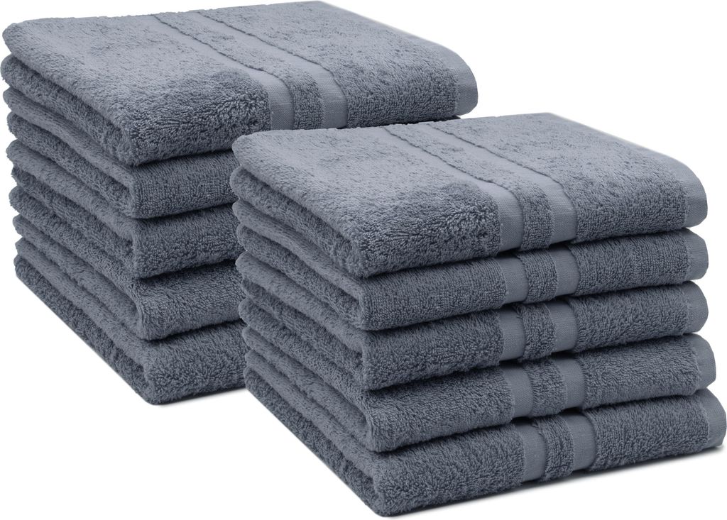 10er Set Handtücher, 50x100 cm, 100% Baumwolle, grau Produktbild 