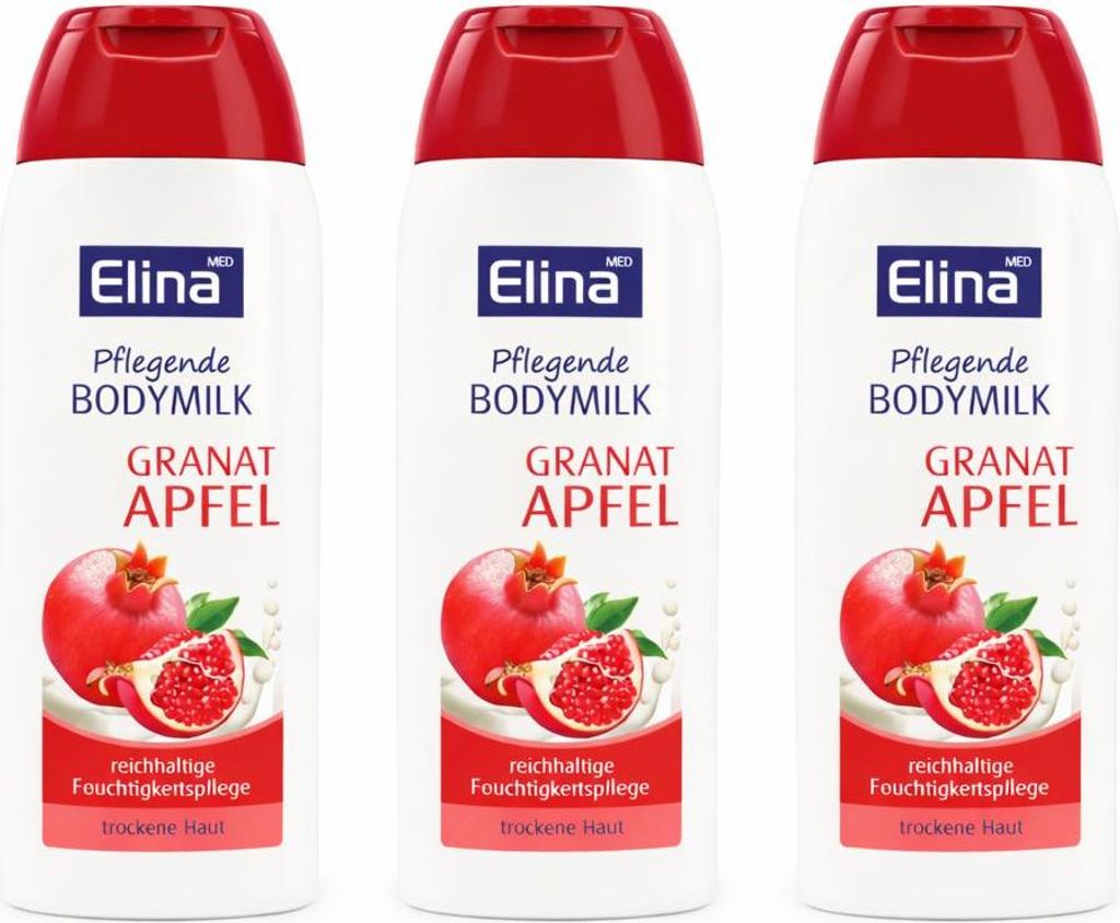 3 x 200 ml Elina Granatapfel Body Milk Körperlotion Produktbild 