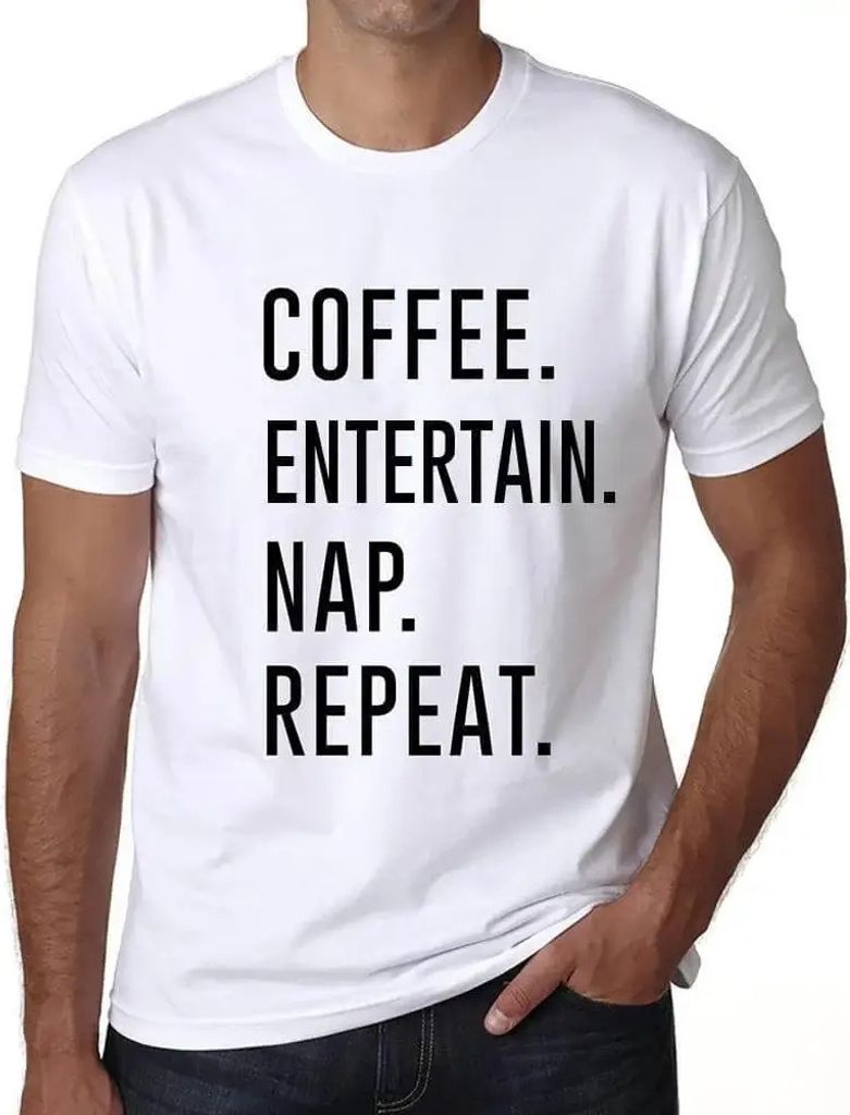 Herren Grafik T-Shirt Kaffee unterhält Nickerchen Wiederholung – Coffee Entertain Nap Repeat – Öko-Verantwortlich Vintage Jahrgang Kurzarm Lu...