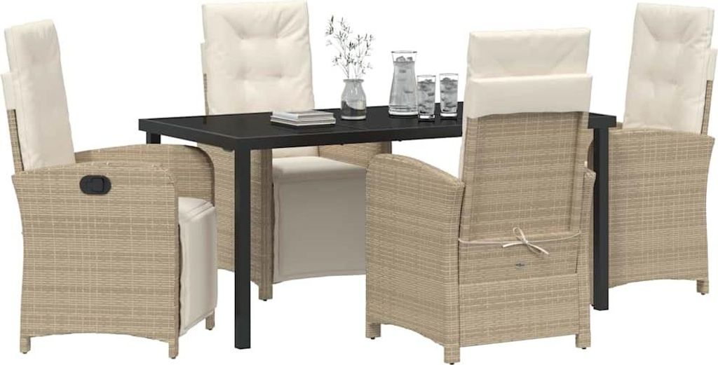 vidaXL Garten Essgruppe mit Kissen 5 pcs Beige Poly-Rattan