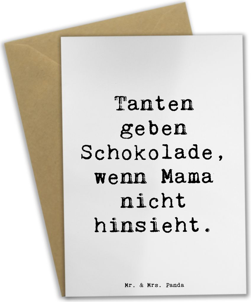Mr. & Mrs. Panda Grußkarte Spruch Tante Schokolade - Weiß - Geschenk, weihnachtskarten, Grußkarten, Freuden, handgemacht, Neffe, Spaß, glückwu...