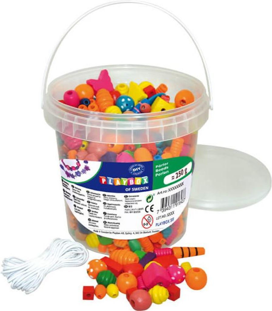 Playbox Holzperlen im Eimer 250 gr grundfarben Produktbild 
