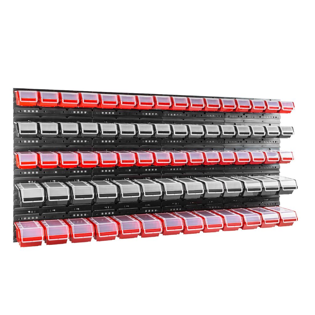 74 stck. Box mit Deckel + Wandregal 160 x 80 cm, Stapelboxen Schüttenregal Sichtlagerkästen Lagersystem