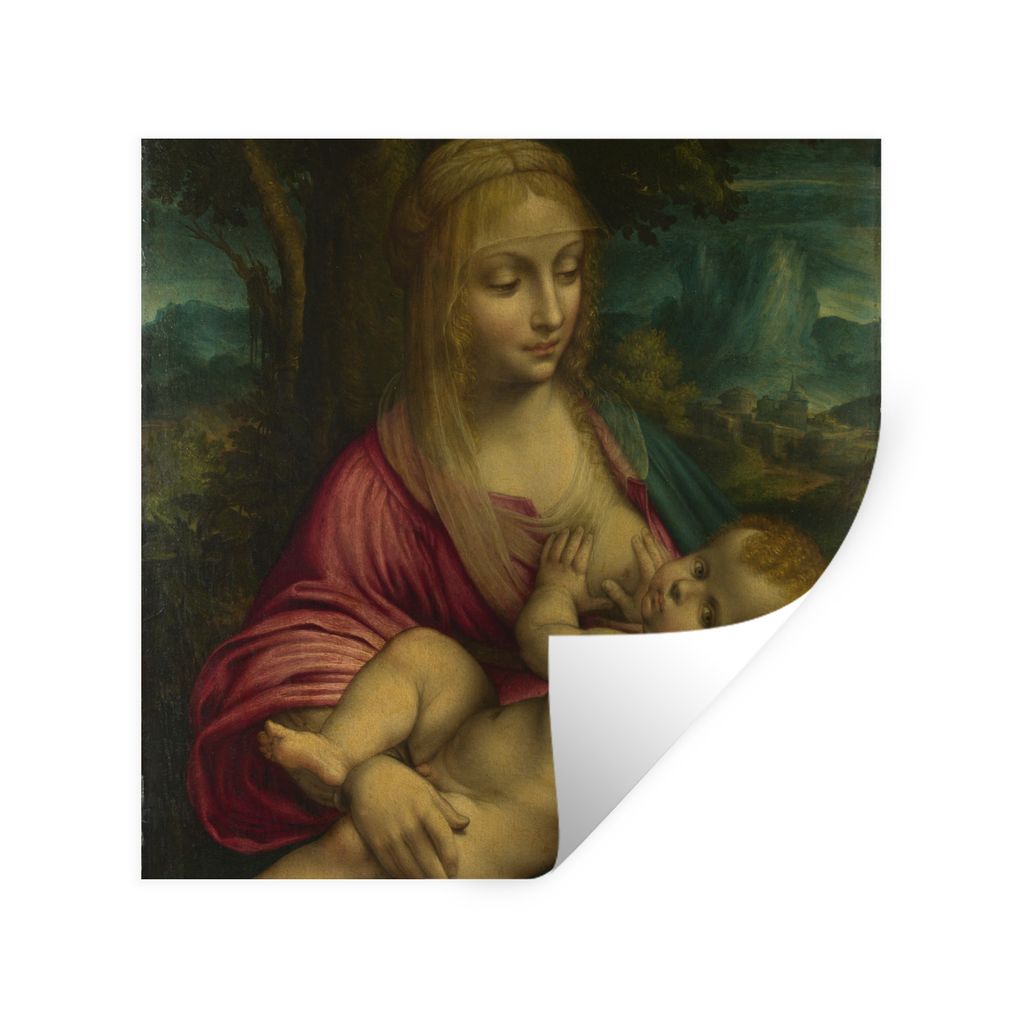 MuchoWow Wandtattoo Wandsticker Wandaufkleber Die Jungfrau mit dem Kind - Leonardo da Vinci 100x100 cm Selbstklebend und Repositionierbar - Wierd...