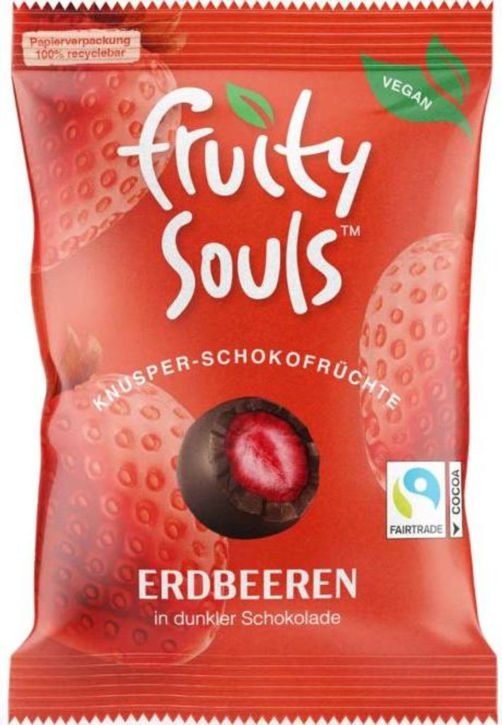 FruitySouls Knusper-Schokofrüchte Erdbeeren vegan 80g Produktbild 