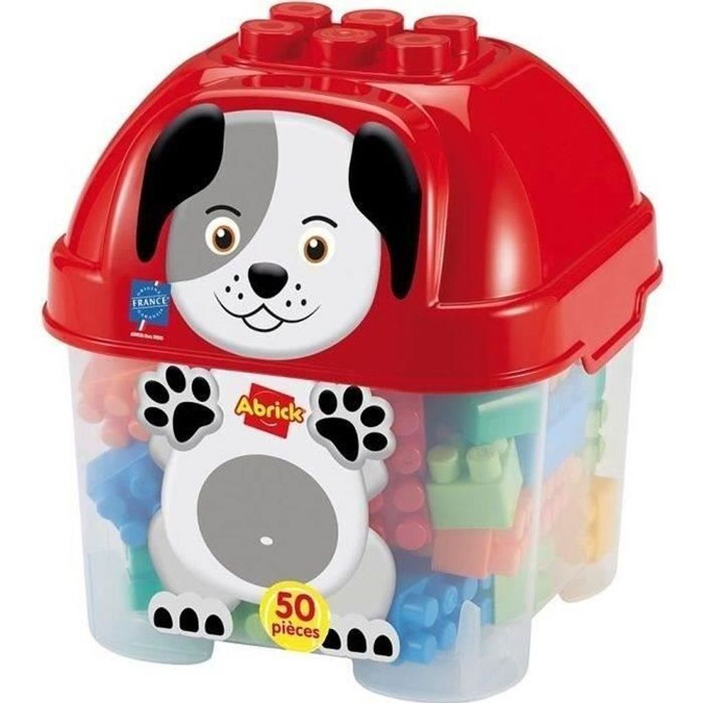 ECOIFFIER Abrick Bausteine, 50 Teile, Hunde Design, Aufbewahrungsfass, Ab 18 Monaten