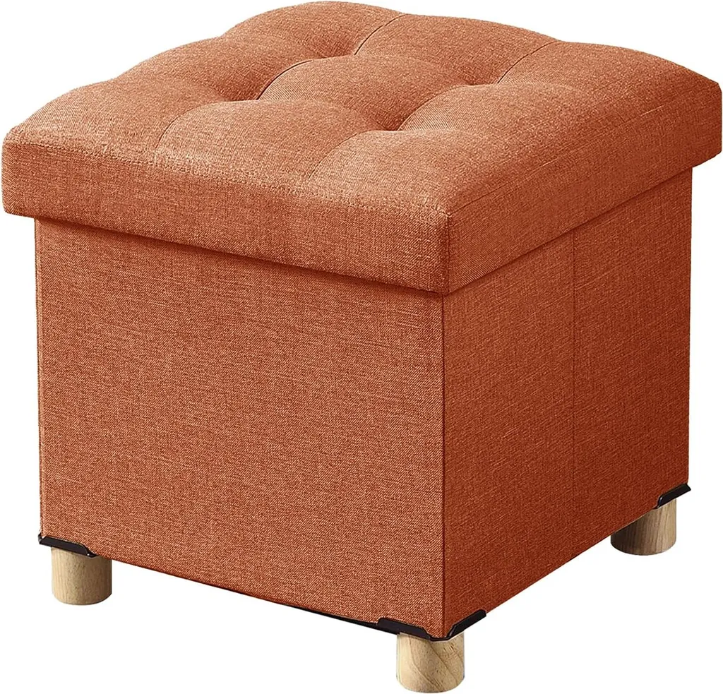 Siège d'appoint avec coffre intégré orange, idéal pour petit salon