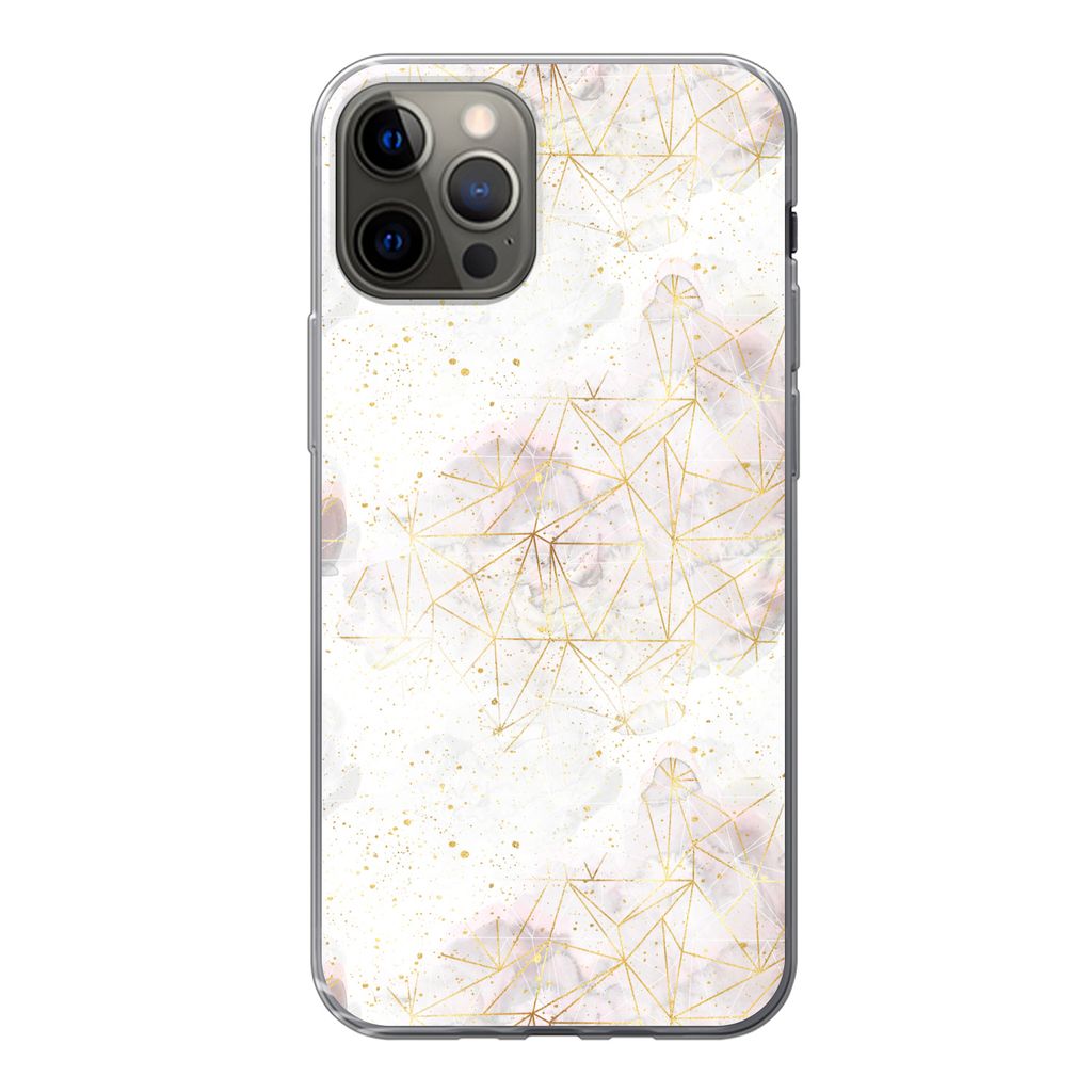 MuchoWow Handyhülle Schutzhülle Hülle für iPhone 12 Pro Marmor - Geometrie - Gold Silikon Softcase Handy Hülle - Abdeckung
