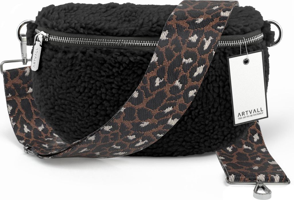 ARTVALL - Umhängetasche Teddy, Klein mit verstellbarem Schultergurt, abnehmbares Taschenband, Crossbody Bag in Schwarz