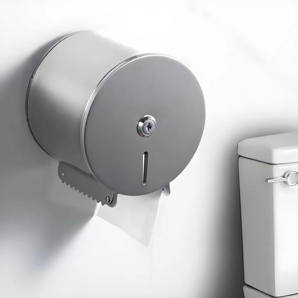 Porte-papier toilette robuste en inox argenté avec système de sécurité