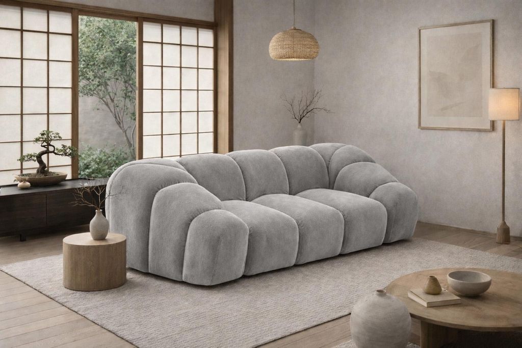 Kaiser Möbel Sofa 2-Sitzer modular, Veloursstoff Bluvel, Grau, CROISSANT