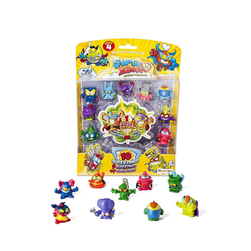 Superzings 22180040 - Serie 4 - 10 Figuren Spielfiguren mit Super Rare Gold