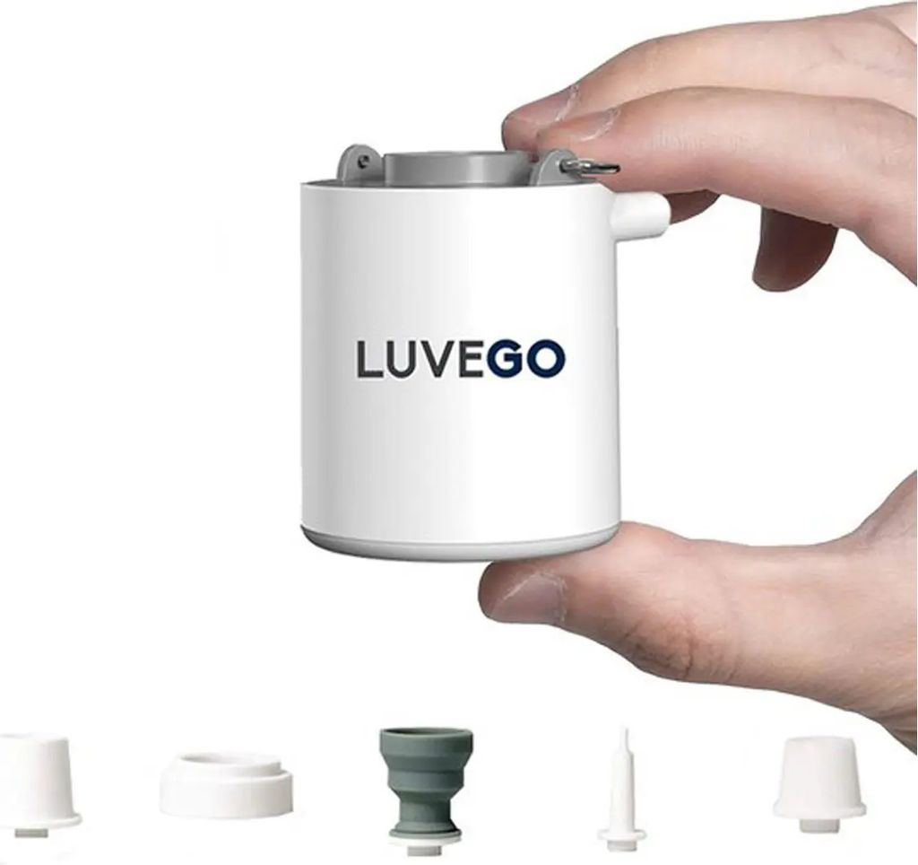 Luvego Mini-Luftkompressor & Luftbettpumpe - Wiederaufladbare 3-in-1 tragbare Luftpumpe mit 400LM Laterne