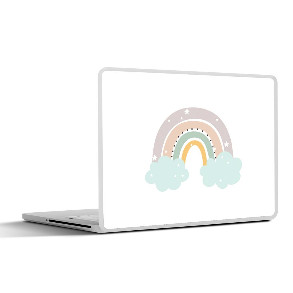 MuchoWow Laptop Aufkleber Sticker Cover Regenbogen - Sterne - Punkte - Wolken - Kinder 30x21 cm - Sticker für Laptop - Selbstklebend