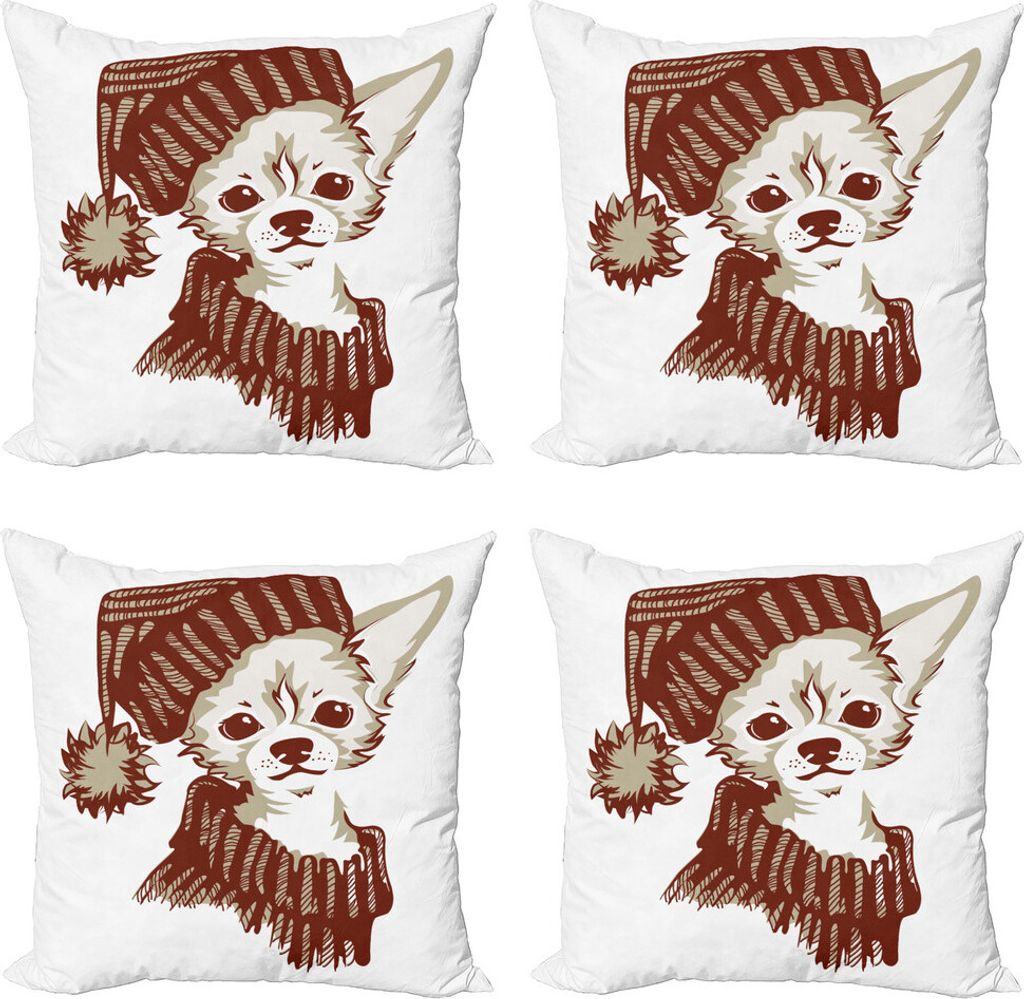ABAKUHAUS Chihuahua Kissenbezug Set (4 Stück), Welpen-Hut und Pullover, Moderner Doppelseitiger Digitaldruck, 45 cm x 45 cm, Dunkle Rust Dämmerun...