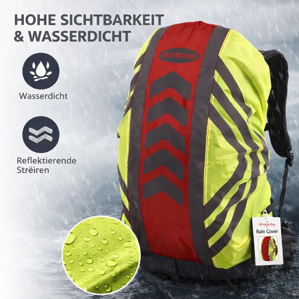 Rucksack und Schulranzen Regenhülle 100% wasserdicht – Reflektierend & gut sichtbar – Ideal für Fahrrad, Wandern & Schule – rot Größe S
