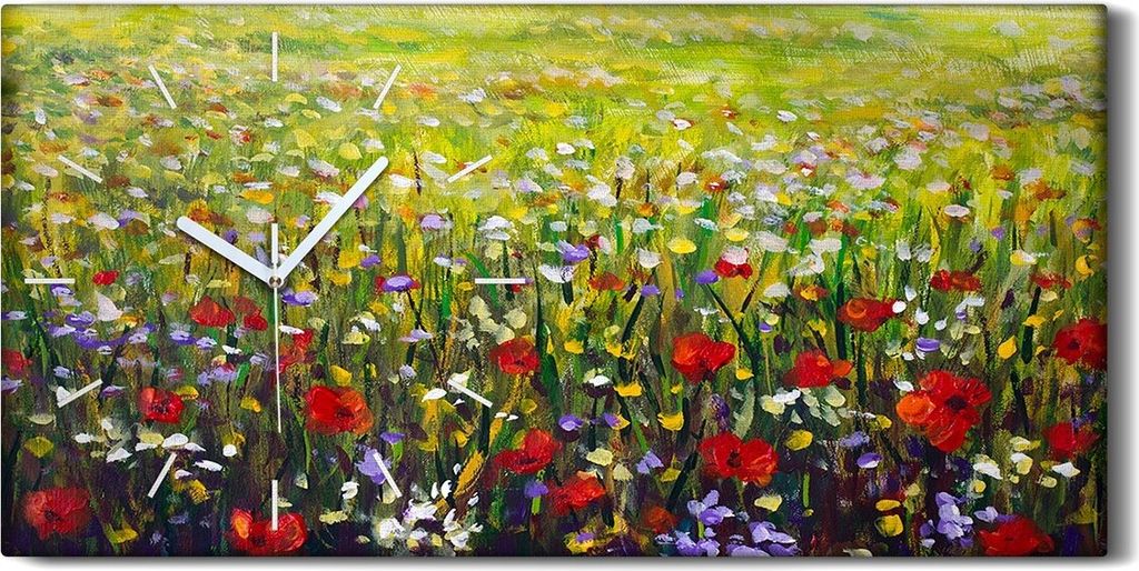 Dekor Leinwand Uhr Wandbilder Kunstdruck 60x30 Rote Mohnblumen Feld Malerei gelb - weiße Hände