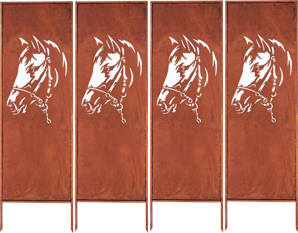Sichtschutz Metal 4x - 160 x 50 cm - Edelrost - Rostoptik Sichtschutz für Garten - Sichtschutzelement - Sichtschutzwand - Gartendekoration Zaun Rost