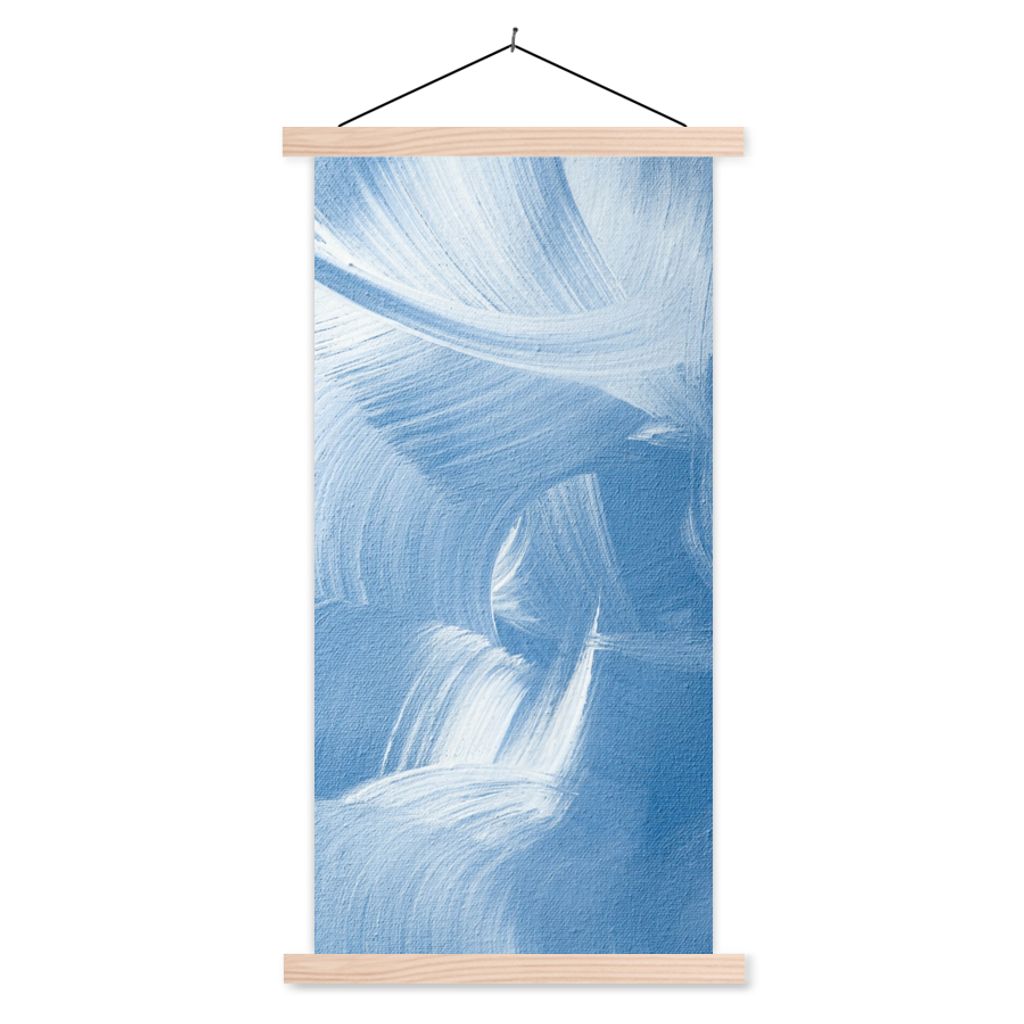 MuchoWow Textilposter Acrylfarbe - Blau - Design 40x80 cm mit holzfarbenen Rahmen - Wohnzimmer