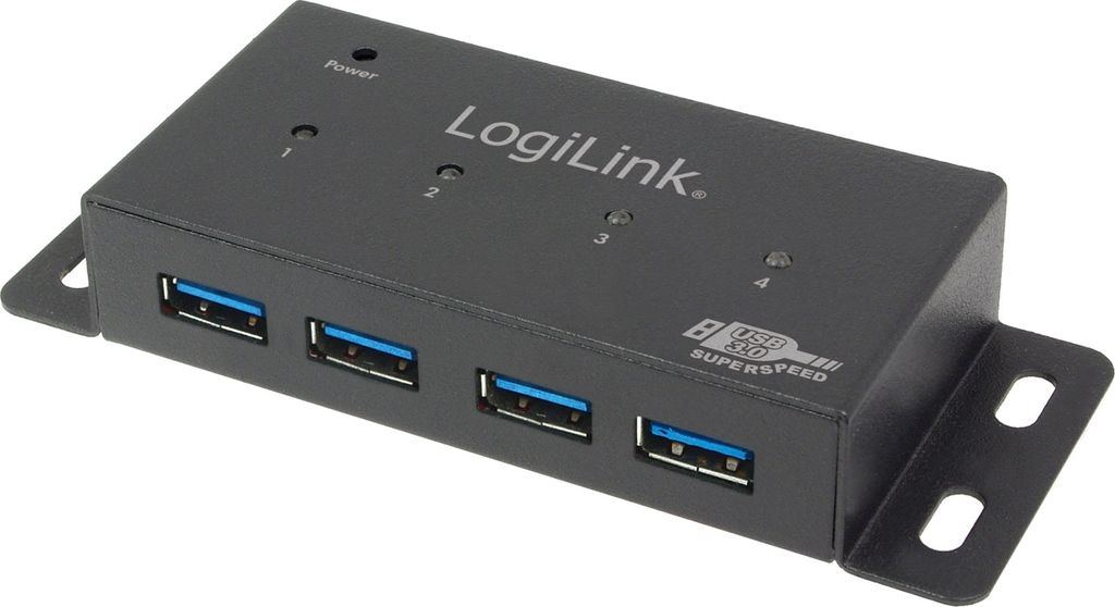 LogiLink USB 3.0 Hub für Wandmontage 4 Port Metallgehäuse schwarz