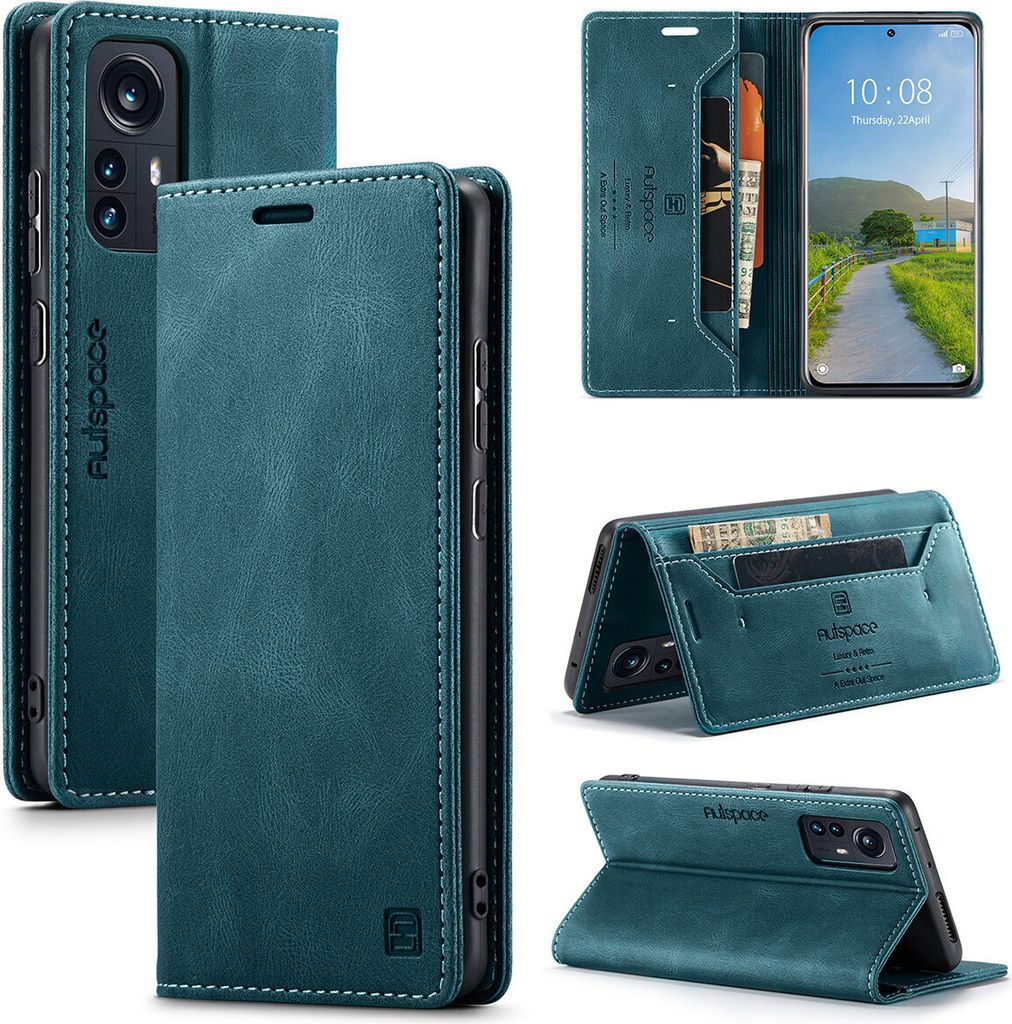 Xiaomi 12 Pro Brieftasche Hülle, Retro Kunstledertasche Stand Schutzhülle für Xiaomi 12 Pro Blau