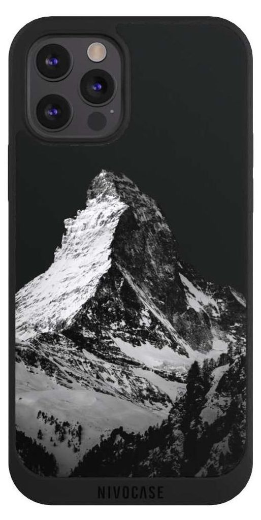 NIVOCASE Handyhülle für Apple iPhone 12 Pro Max Hülle NIVOpure Case Schwarz Alpspitze Berg Schnee