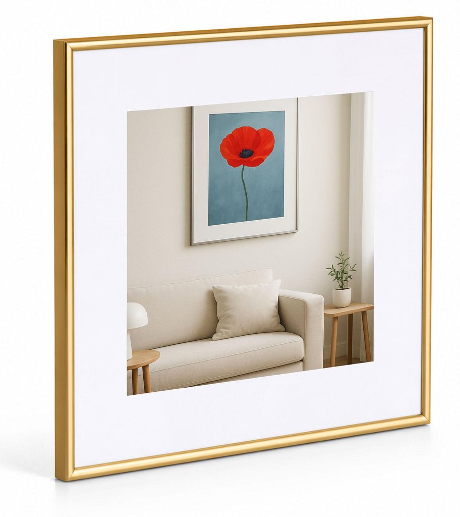 New Lifestyle Kunststoff Bilderrahmen mit Passepartout & Klarglas Collage Wanddeko Poster - Farbe: Gold | Format: 40x40