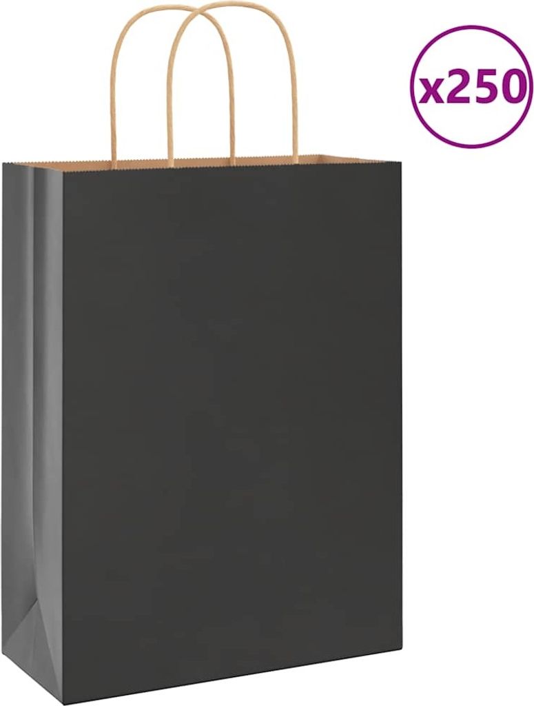 Design New Papiertragetaschen 250er Set mit Henkeln Schwarz 26x12x35 cm - Geschenktaschen CHY490369