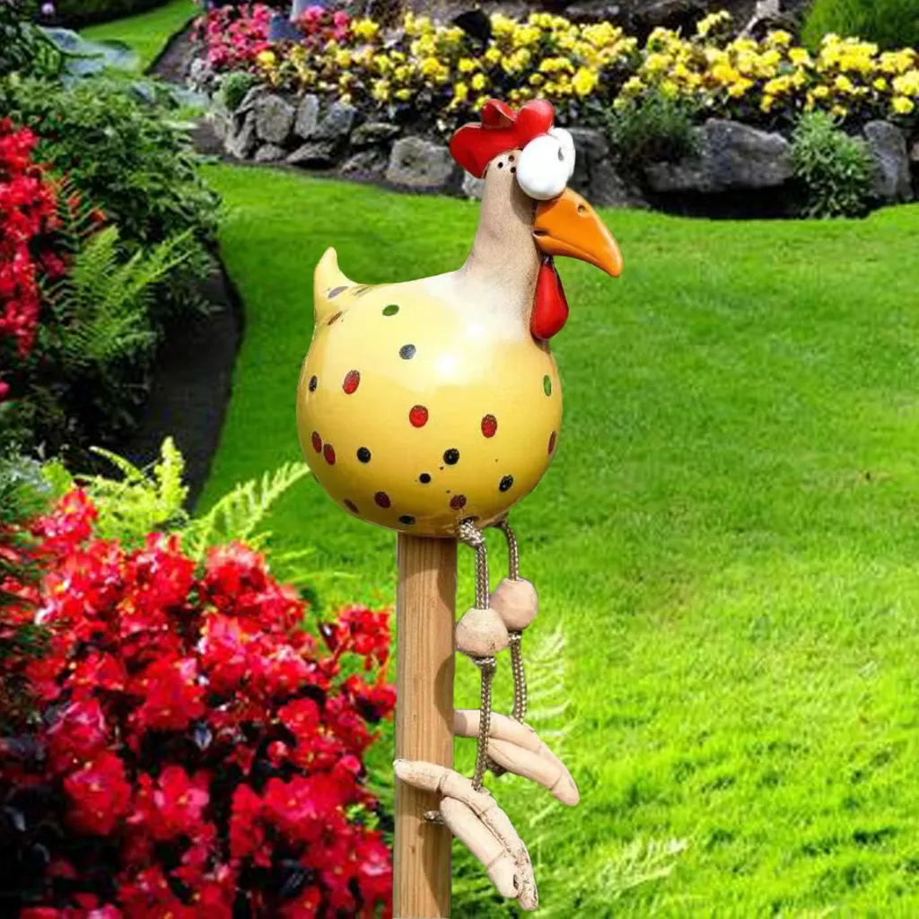 Figurine Poule Jaune en Résine Faite Main pour Décoration Jardin 25cm