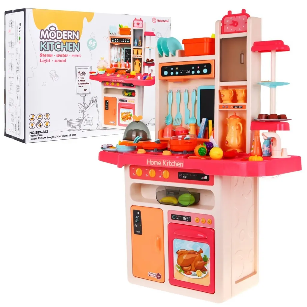 Grande Cuisine Enfant Rose 65 pcs avec Brûleur Vapeur et Panneau Audio