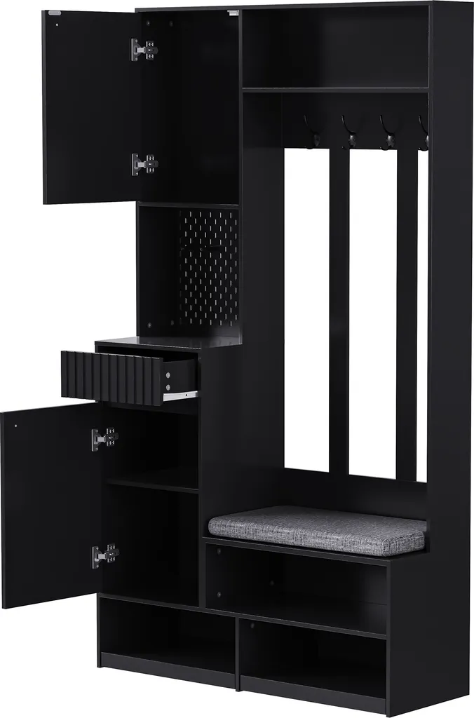 Armoire d'angle multifonctionnelle avec banc à chaussures métal noir - 7