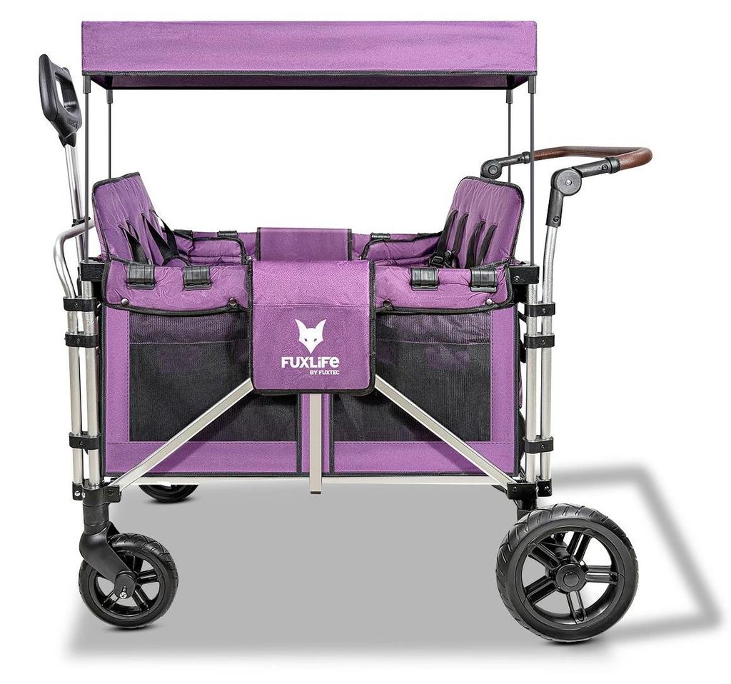 FUXLIFE by FUXTEC faltbarer Bollerwagen - Premium - FX-CTXL900 4-Sitzer Purpur mit Doppelsitzen & 5-Punkt Gurten großer Innenraum & Dach faltbar P...