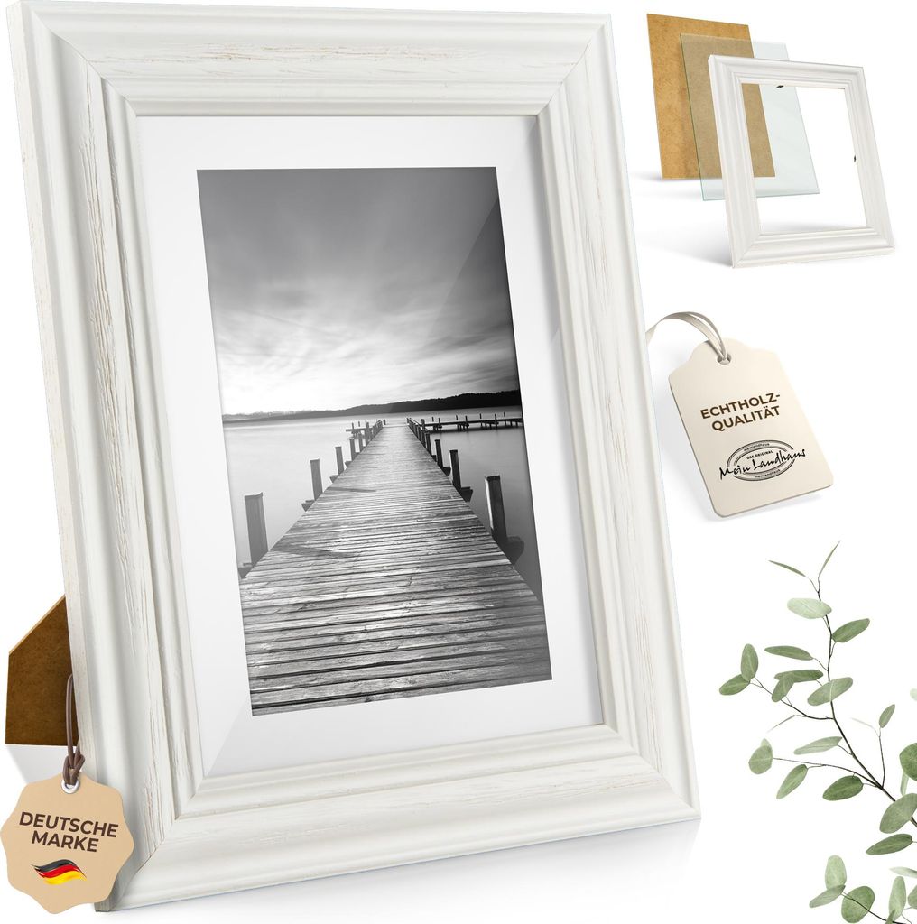 Bilderrahmen Stockholm 42x59,4 cm DIN A2 weiß Vintage aus Kiefernholz mit Acrylglas