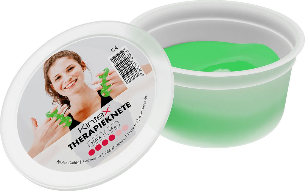 Kintex Therapieknete, 85 gramm, Handtraining, Rehabilitation, verschiedene Stärken Grün | Medium - Stark
