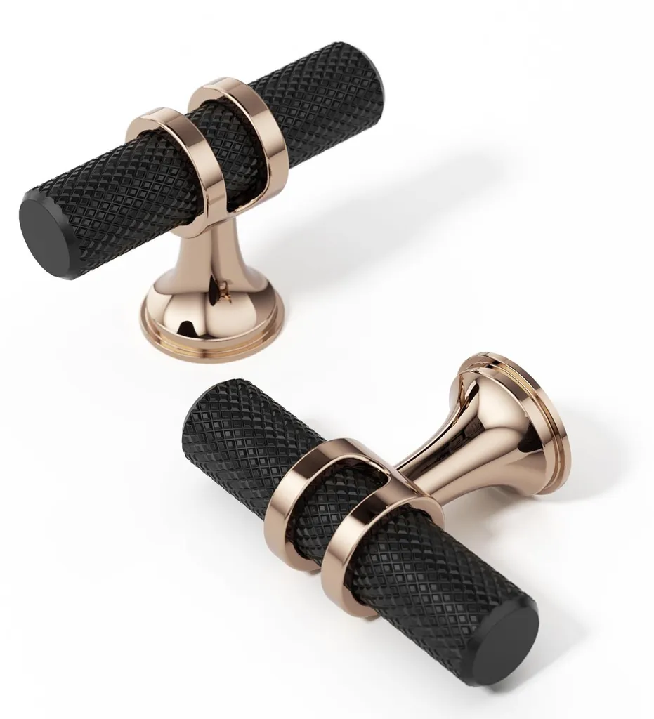 Boutons pour Armoire et Penderie Noir et Or Champagne en Laiton 50 mm