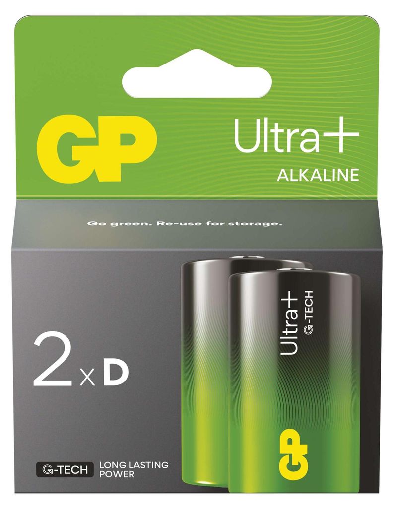 Alkalická baterie GP Ultra Plus D (LR20), 2 ks