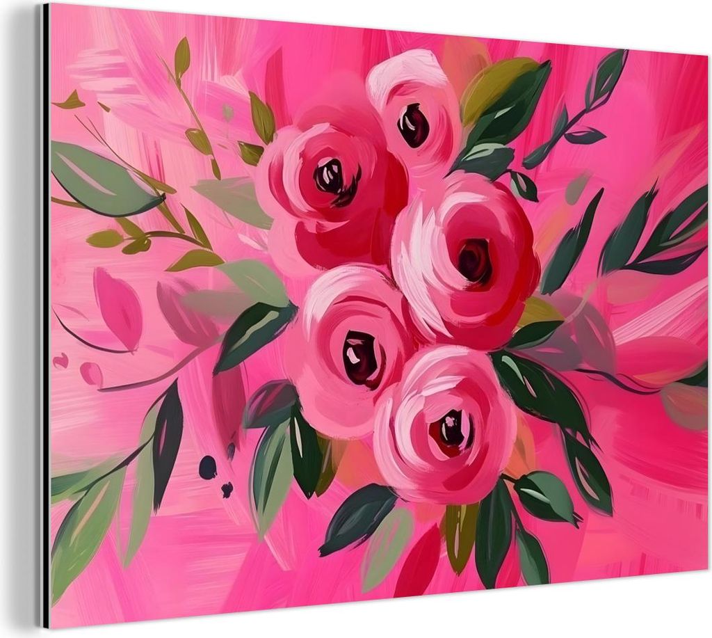 MuchoWow Wanddekoration Metall Metallbild Wandkunst 30x20 cm Blumen - Farbe - Rosa MuchoWow Aluminium Gemälde - Aluminiumgemälder