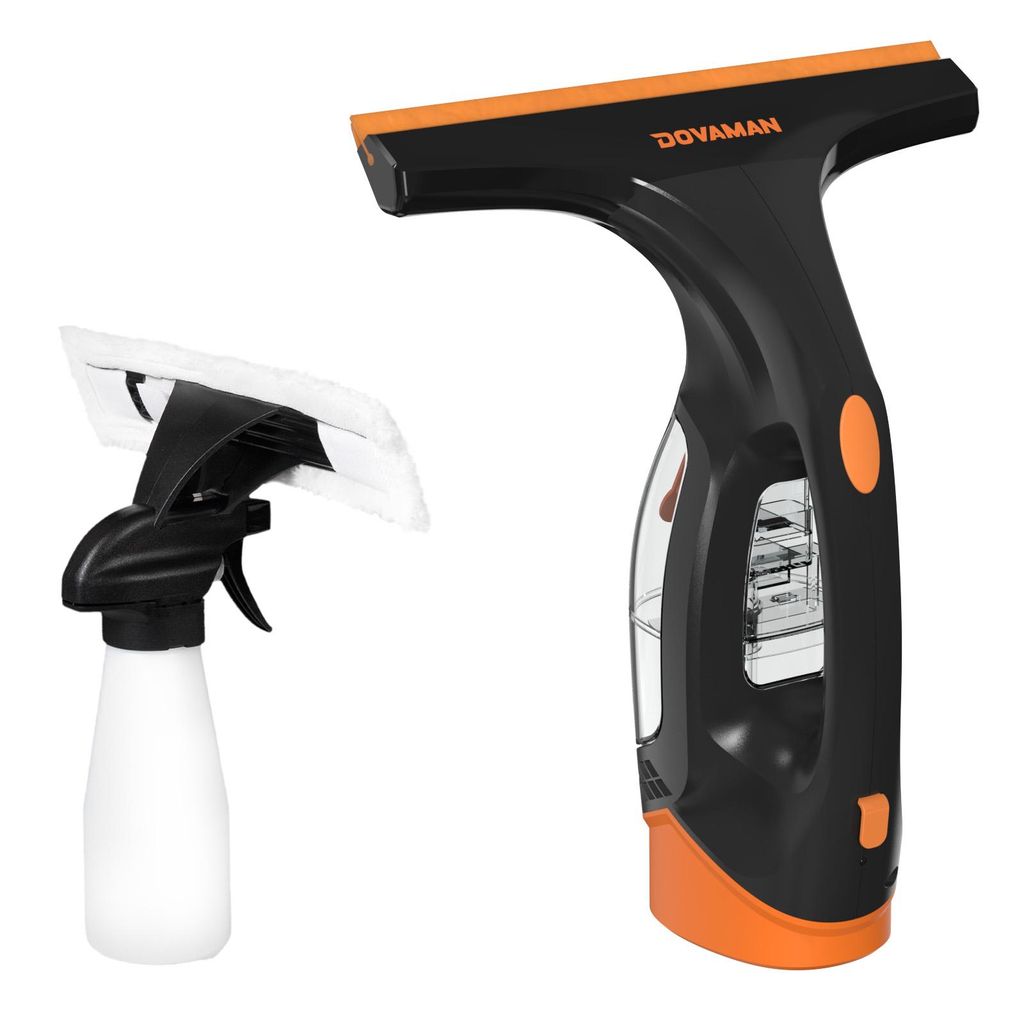 DOVAMAN Akku-Fenstersauger, 30 Min Laufzeit, 280 mm Düse, 150 ml Tank, Sprühflasche & 2 Tüchern, Schwarz