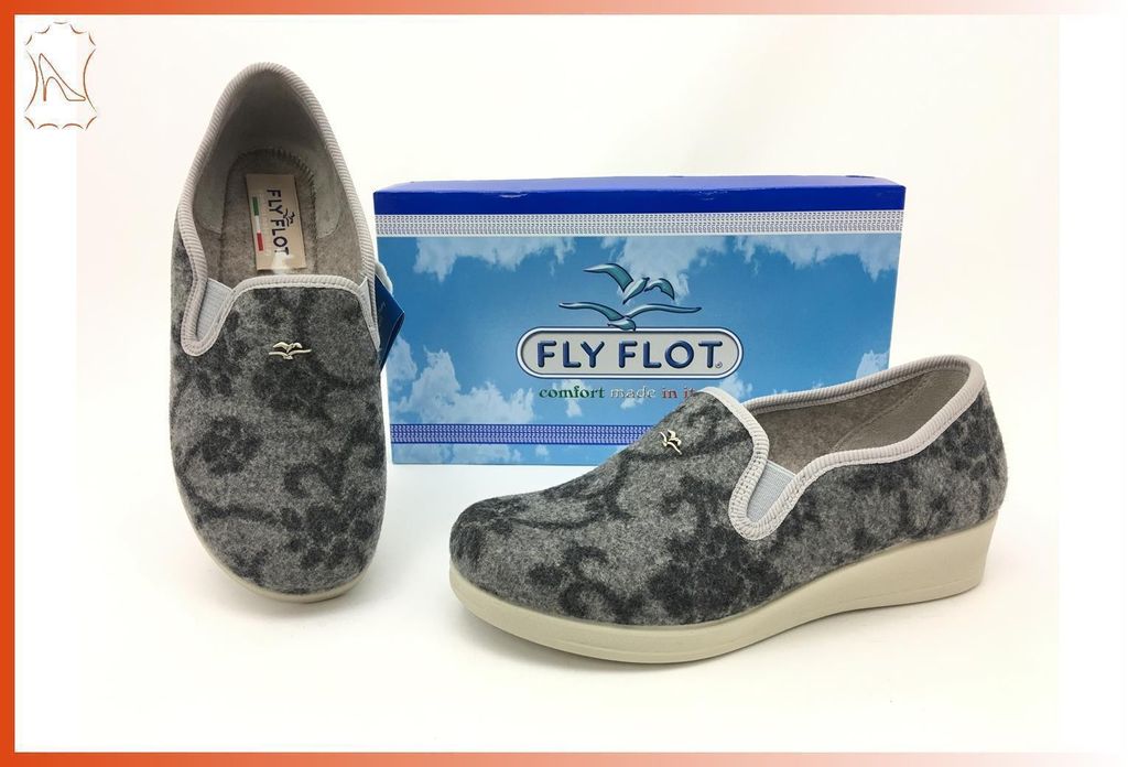 Fly Flot Damen Hausschuh grau, helle Laufsohle 38
